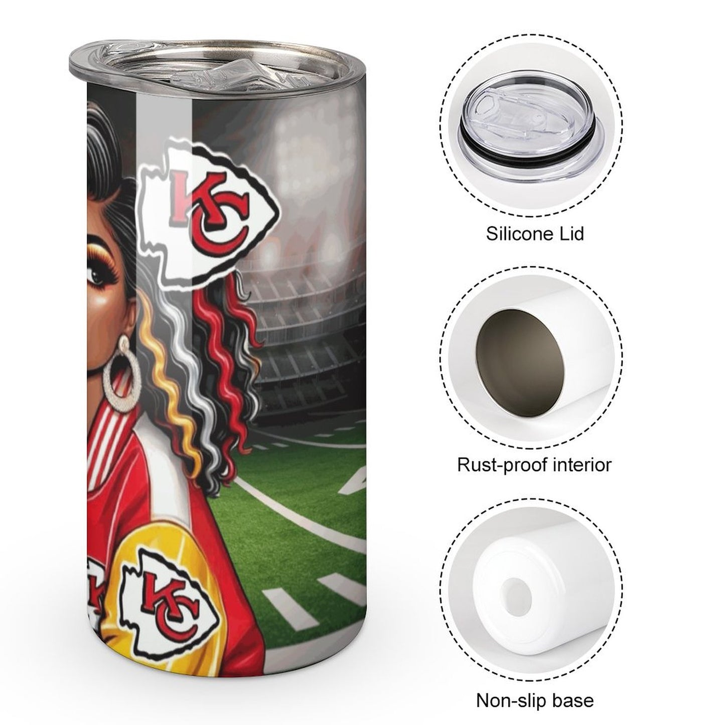 Melanin Queen Kansas City Chiefs Tumbler | 20oz Stainless Steel Football Fan Cup | Black Girl Magic Sports Gift | Game Day Drinkware