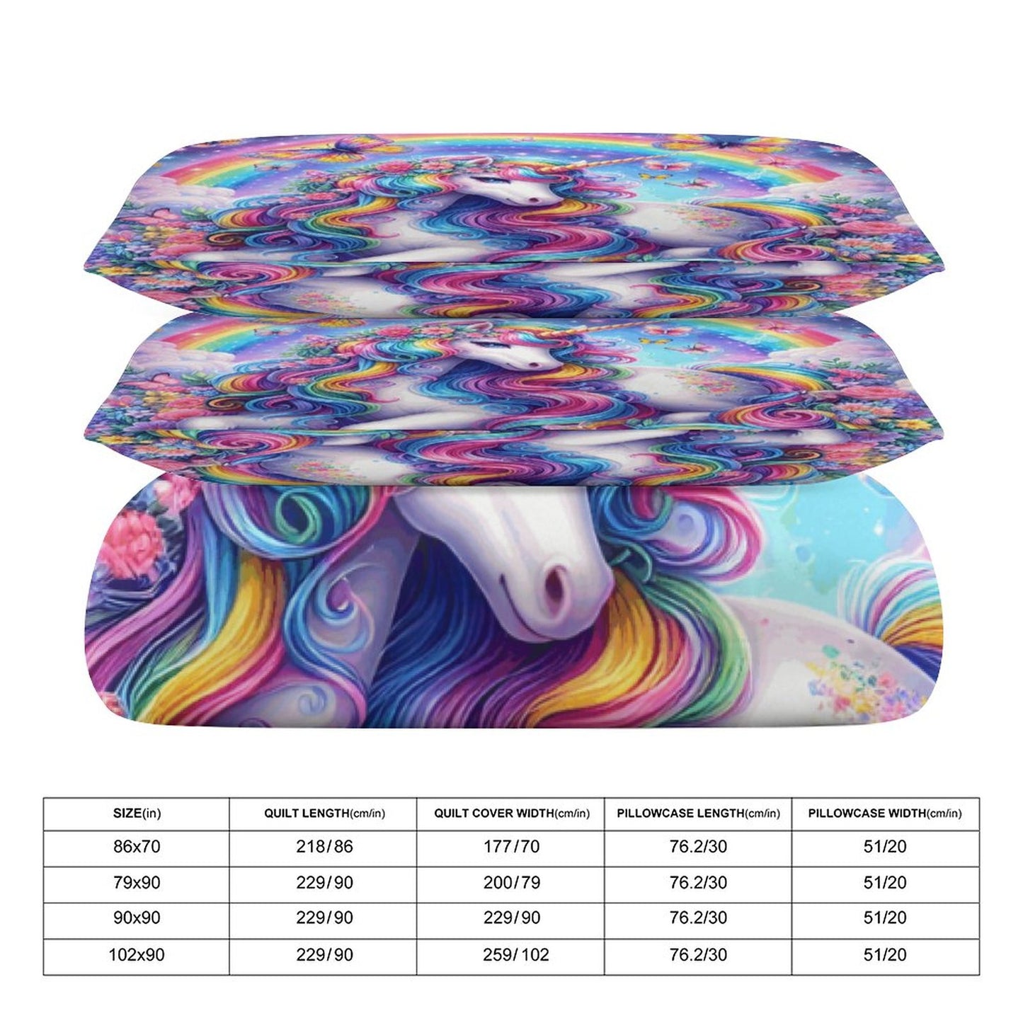 Magical Rainbow Unicorn 3-Piece Bedding Set – 86"x70" (218×177cm) Dual-Sided Comforter with Pillowcases – Fantasy Kids & Teen Bedroom Decor