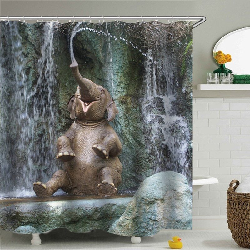 Playful Elephant Waterproof Shower Curtain