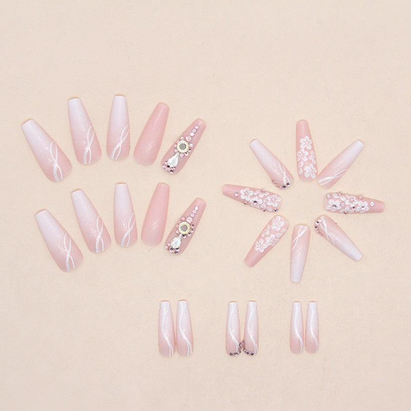 Long Ballet Gradient White Colorful Glitter Tender Girl False Nails