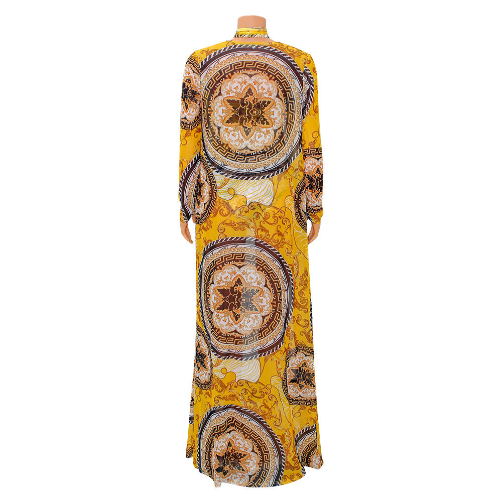 Sexy Print Long Sleeve Shawl Swimsuit Two-piece