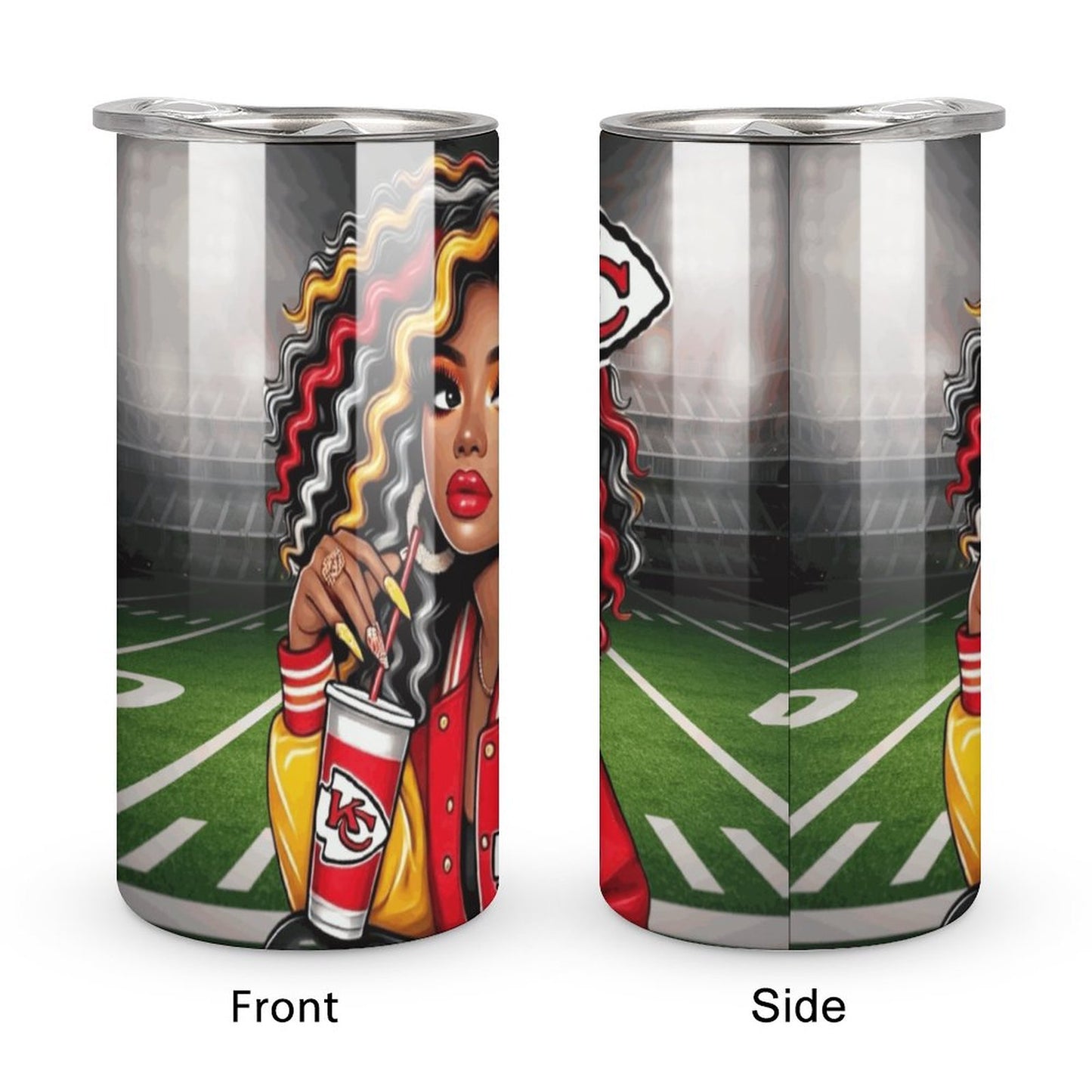 Melanin Queen Kansas City Chiefs Tumbler | 20oz Stainless Steel Football Fan Cup | Black Girl Magic Sports Gift | Game Day Drinkware