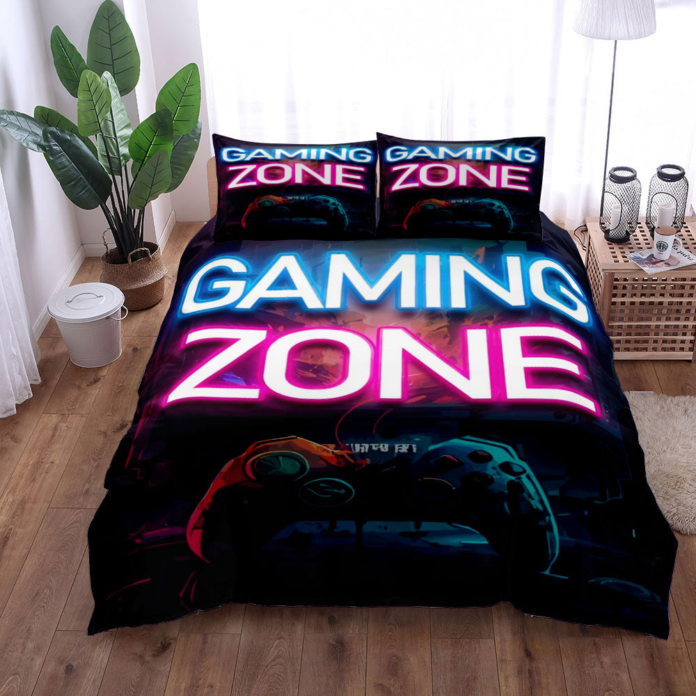 Gamer Bed 3-Piece Bedding Set – Gaming Theme Bed Sheet, Coverlet & Pillowcase – Ultimate Gamer Bedroom Decor