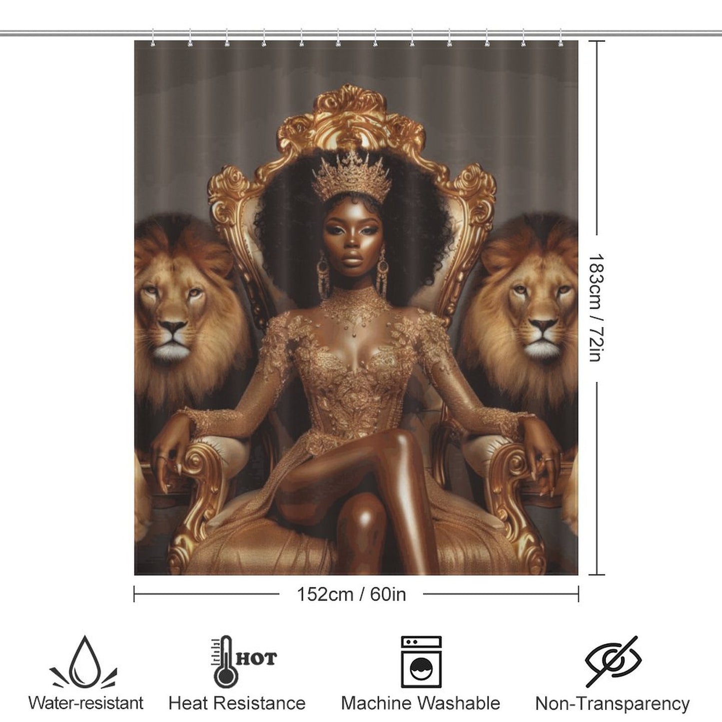 Regal Majesty: The Queen & Lions Shower Curtain