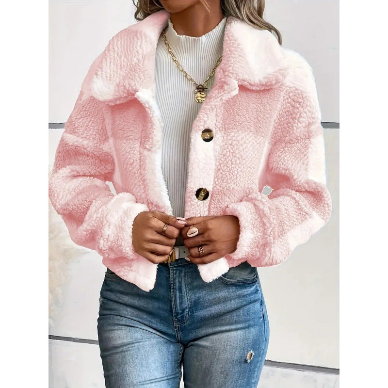 Plaid Pattern Plush Button Cardigan – Cozy Casual Warm Coat for Women, Soft Winter Jacket, Oversized Fall Sweater Coat, Trendy Outerwear Gift