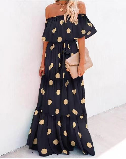Women's Wrapped Chest Print Gradient Color Large Swing Skirt Dress