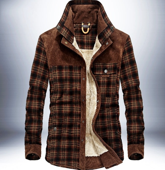 Men’s Winter Plaid Fleece Jacket – Thick Warm Cotton Coat, Insulated Cold-Weather Button-Up Outerwear