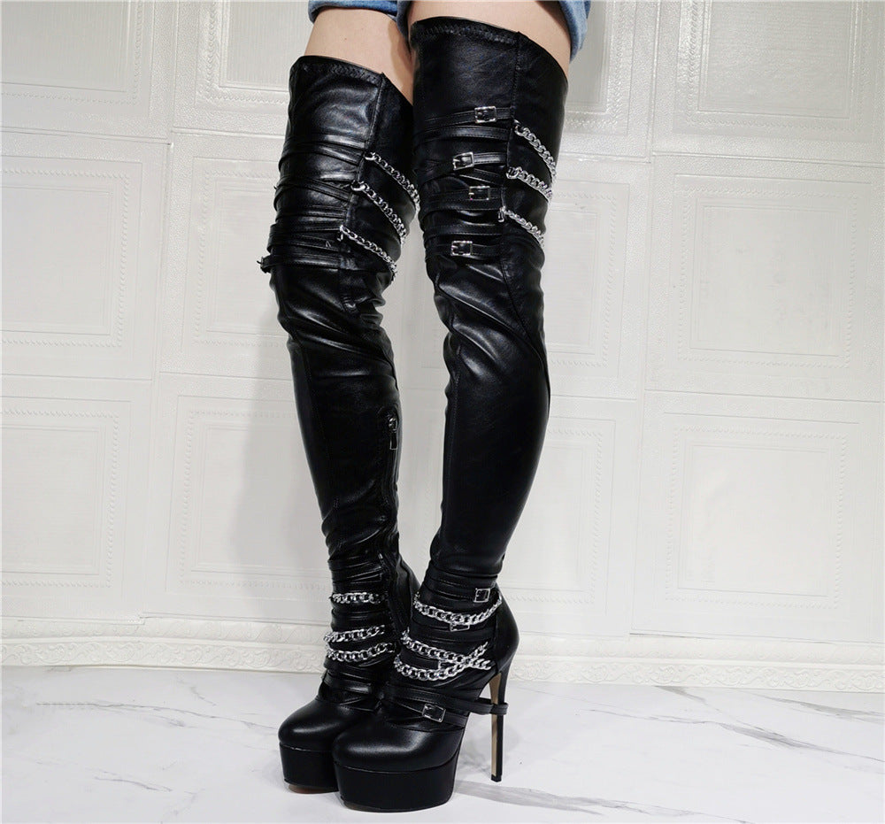 Water Table High Heel Over-the-Knee Women’s Wellies – Large Size Elastic Thigh Boots, Waterproof & Stylish