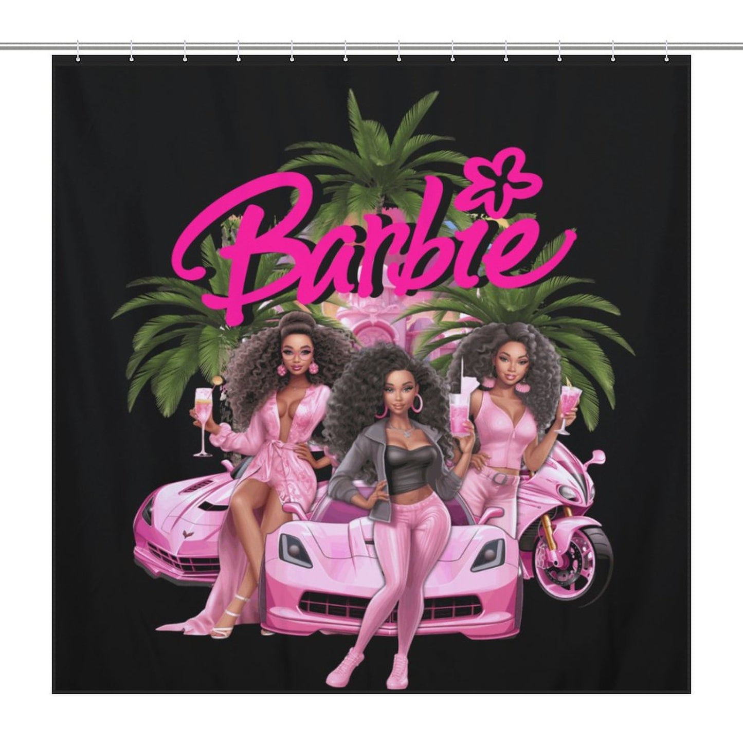 Melanin Barbie Shower Curtain – Black Girl Magic Bathroom Decor, Afrocentric Home Style, Melanin Queen Bathroom Set