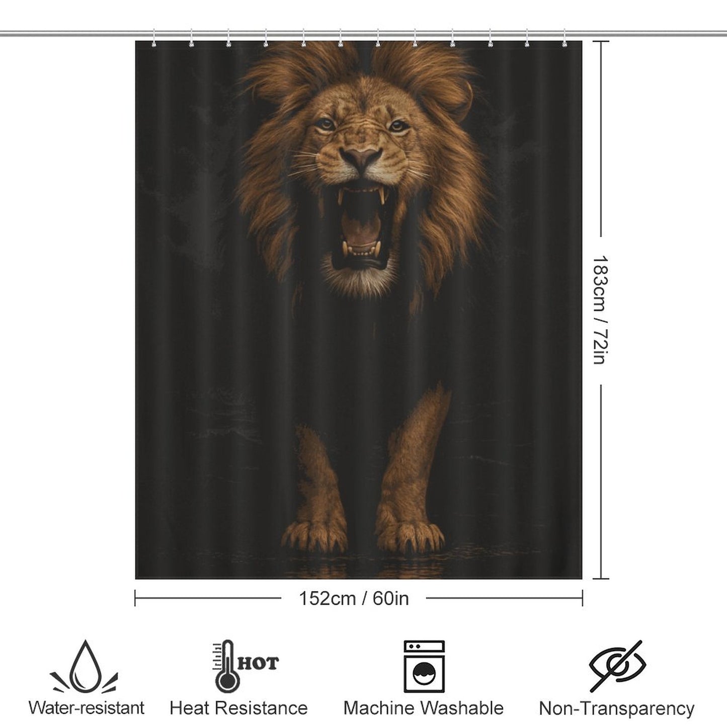 Majestic King Lion Shower Curtain | Bold Masculine African Lion Bathroom Decor | Powerful Animal Print for Men’s Bathroom | Gift for Him