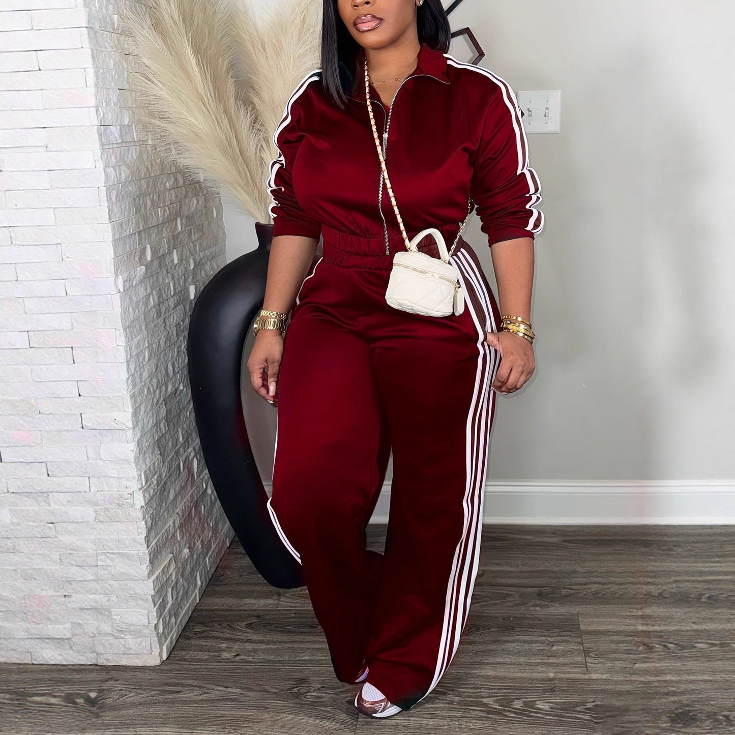 Two-Piece Tracksuit for Women – Zip-Up Long Sleeve Top & Wide Leg Pants | Chic Streetwear Lounge Set