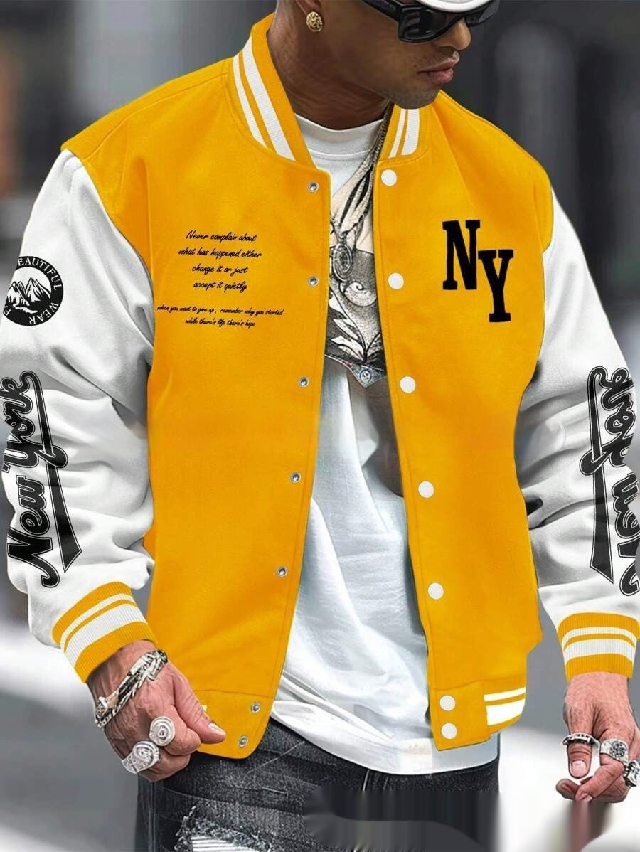 Men’s Baseball Varsity Jacket – Retro Letterman Coat Cardigan Streetwear Style