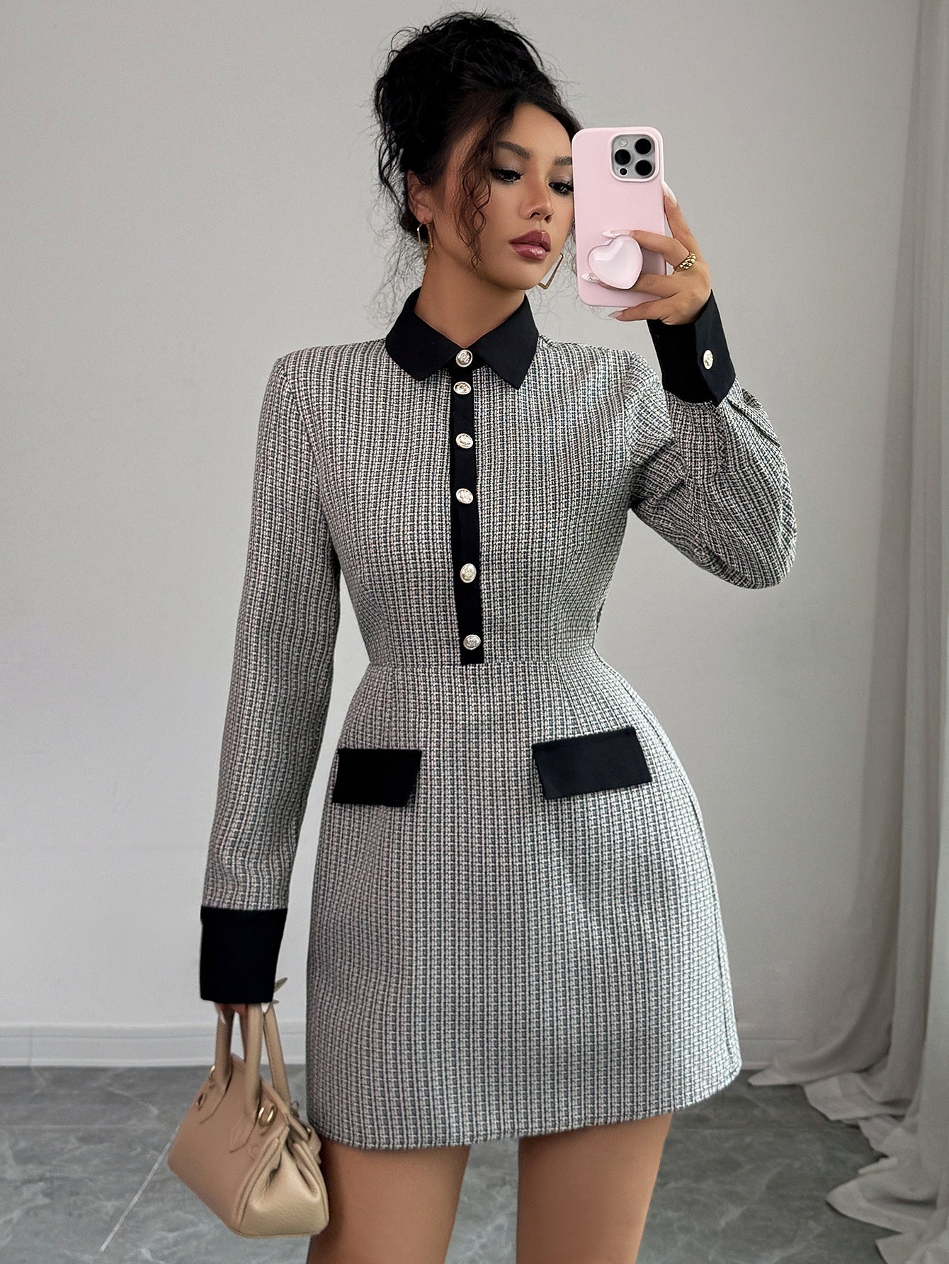 Button Long Sleeve Plaid Dress for Women | Casual Fall Outfit | Chic Button-Up Dress | Trendy Plaid Women’s Clothing | Stylish Autumn Fashion 2025
