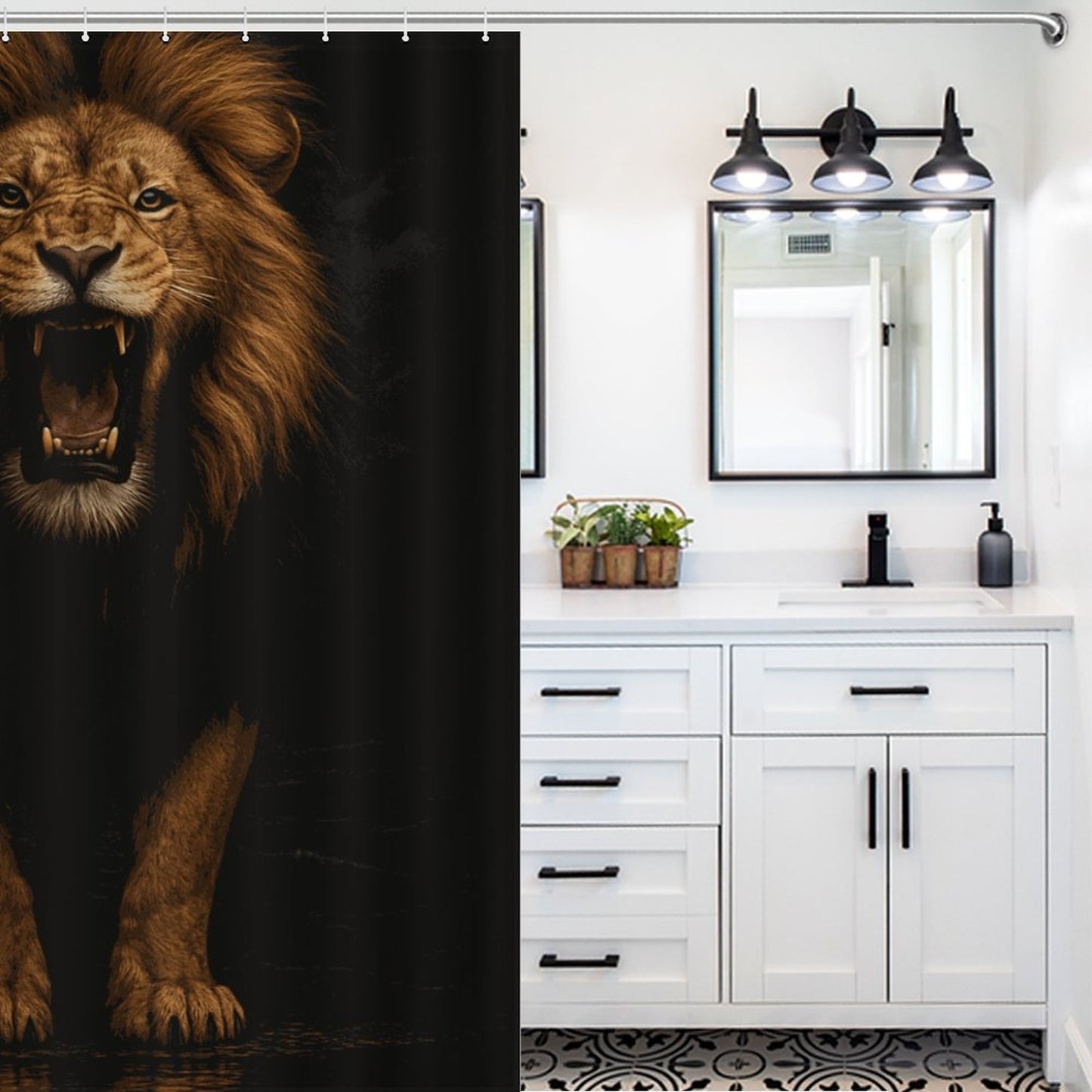 Majestic King Lion Shower Curtain | Bold Masculine African Lion Bathroom Decor | Powerful Animal Print for Men’s Bathroom | Gift for Him