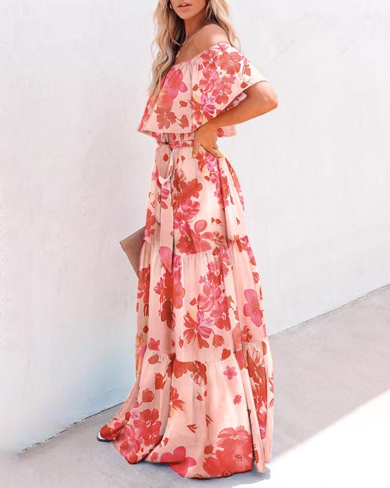Women's Wrapped Chest Print Gradient Color Large Swing Skirt Dress