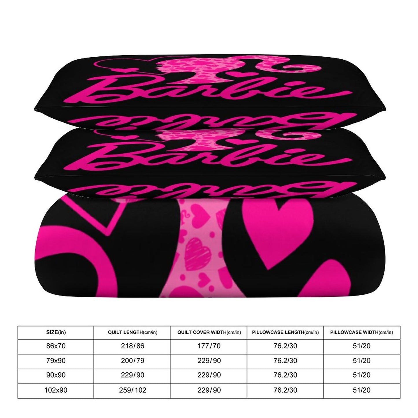 Pink and Black Doll House Collection Bedding Set | Elegant Doll-Inspired Bedroom Decor | 3-Piece Bedding Set (Dual-sided Printing)