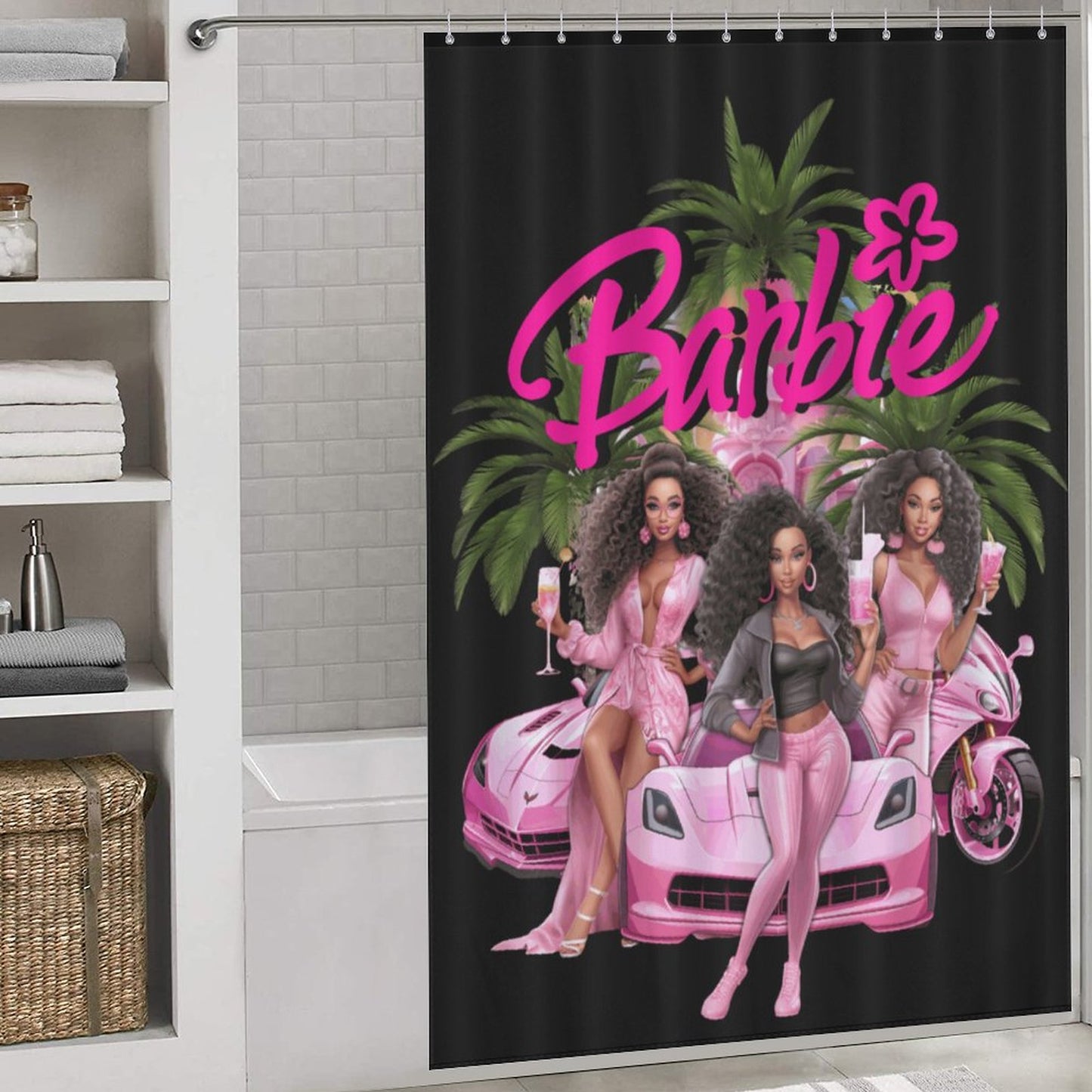 Melanin Barbie Shower Curtain – Black Girl Magic Bathroom Decor, Afrocentric Home Style, Melanin Queen Bathroom Set