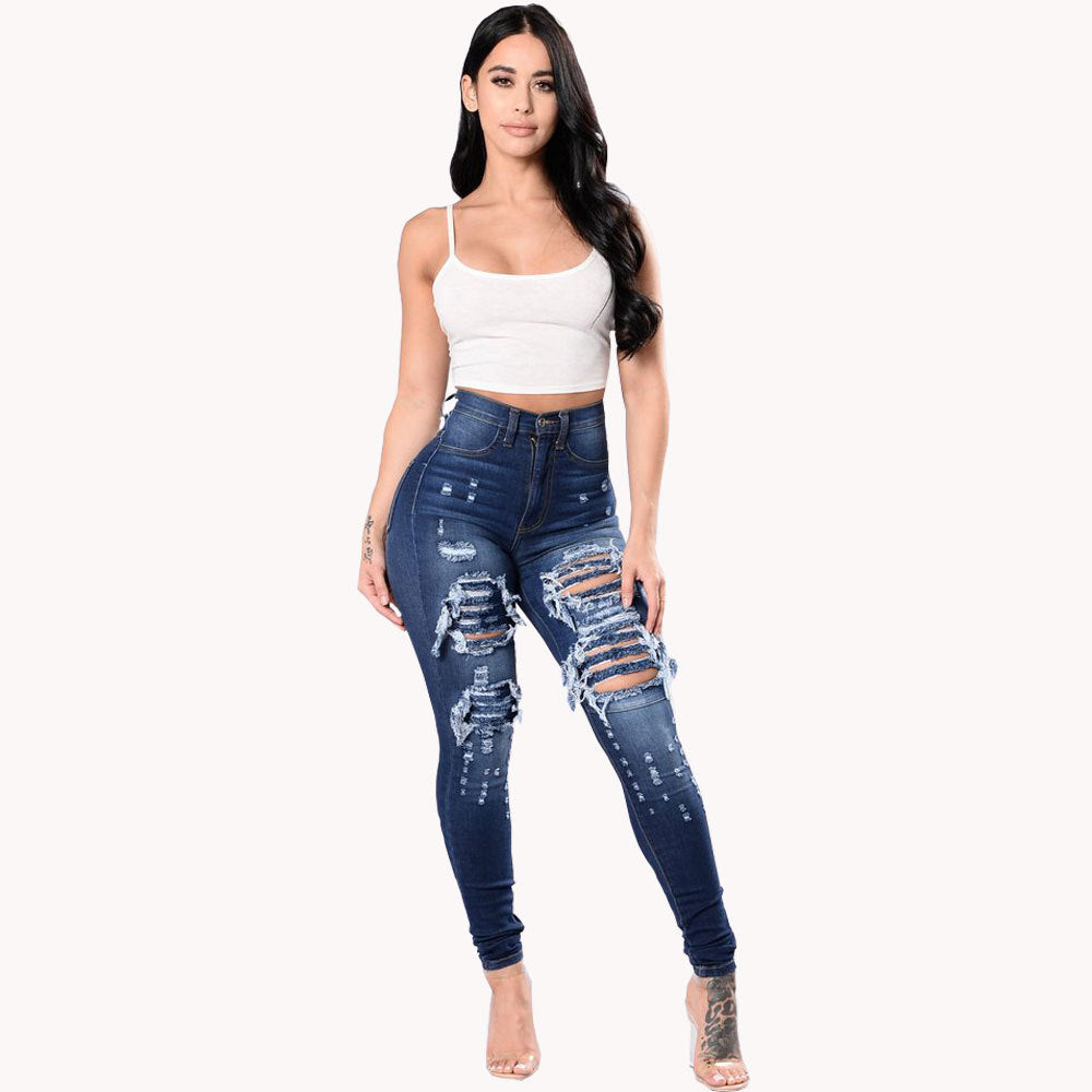 Women's Ripped Denim Washed Jeans