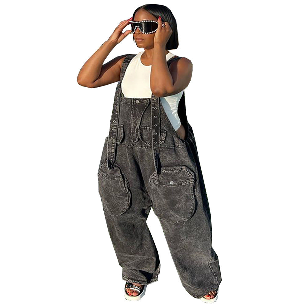 Women's Wide Leg Street Pants with Large Pockets