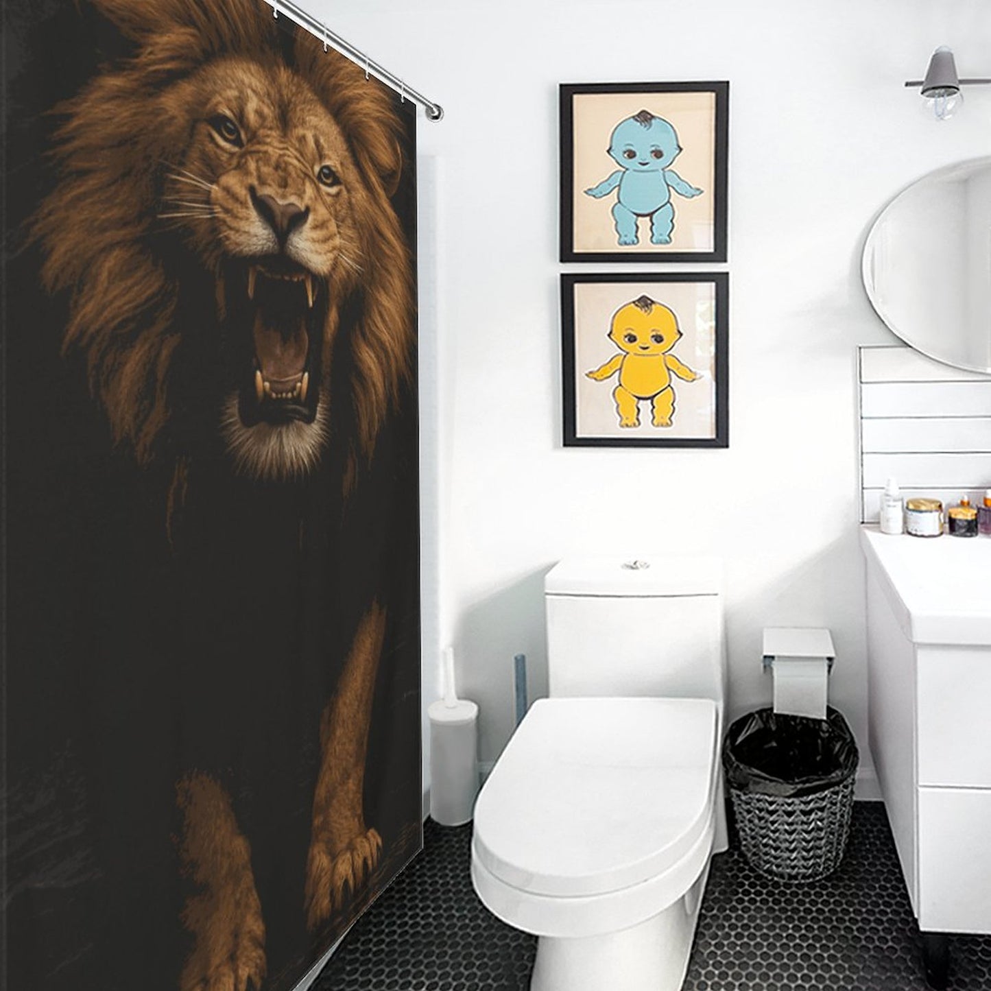 Majestic King Lion Shower Curtain | Bold Masculine African Lion Bathroom Decor | Powerful Animal Print for Men’s Bathroom | Gift for Him