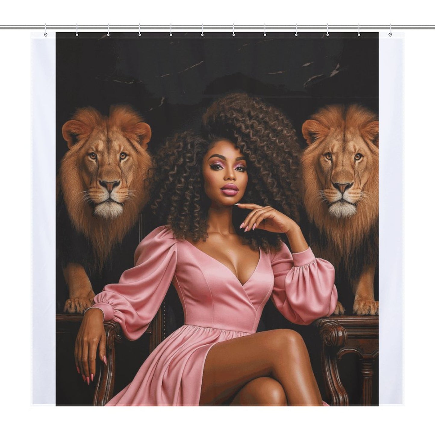 Regal Queen and Lions Black Luxury Shower Curtain