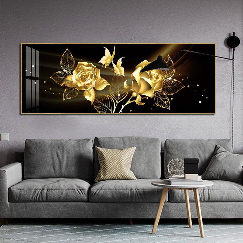 Black Gold Rose Abstract Wall Art Canvas | Luxury Floral Painting Print | Modern Glam Home Decor for Living Room, Bedroom & Office | Elegant Rose Gold Canvas Artwork
