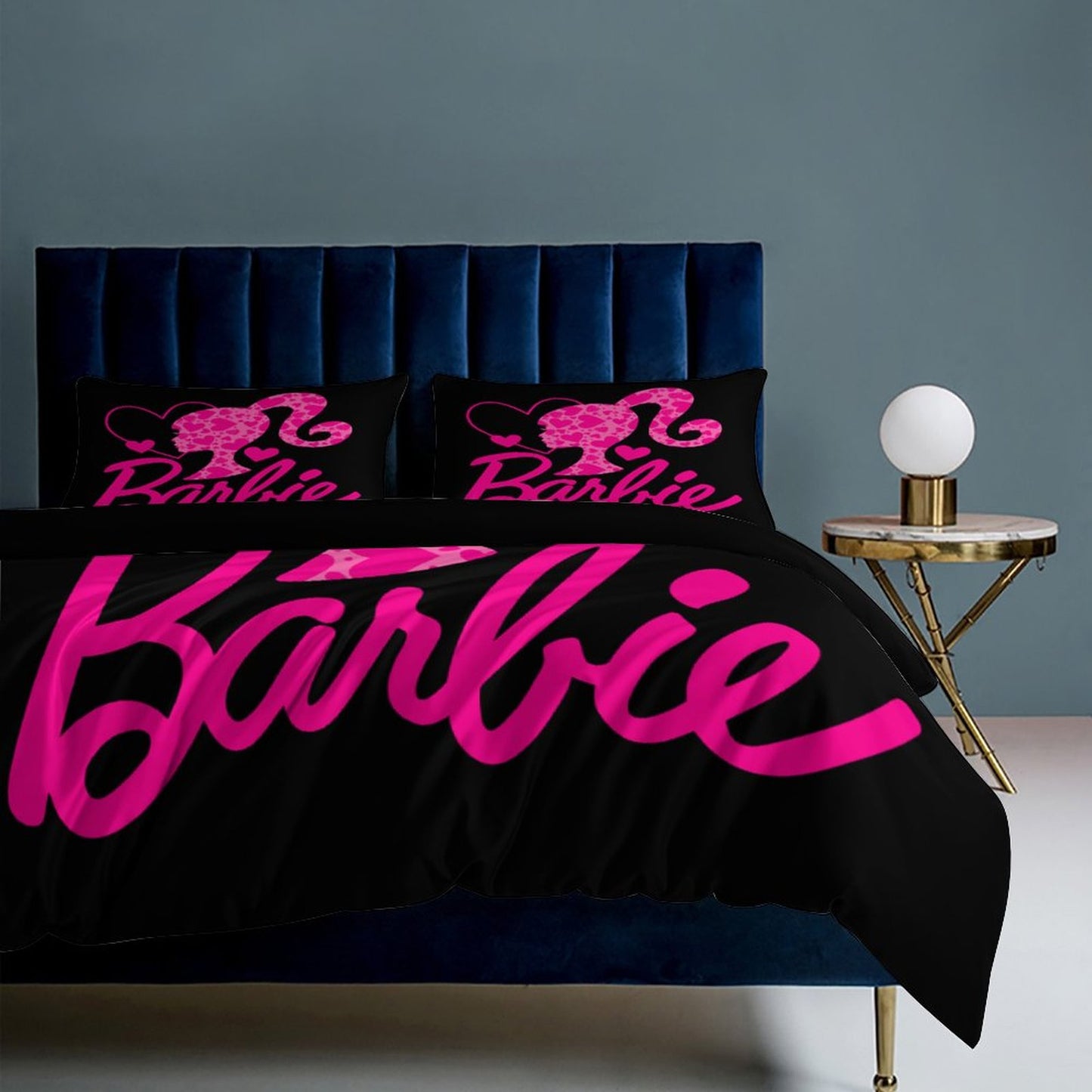 Pink and Black Doll House Collection Bedding Set | Elegant Doll-Inspired Bedroom Decor | 3-Piece Bedding Set (Dual-sided Printing)