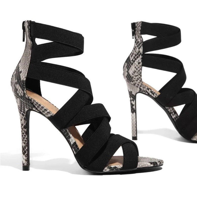 High heels with cross ties snake pattern High Heels