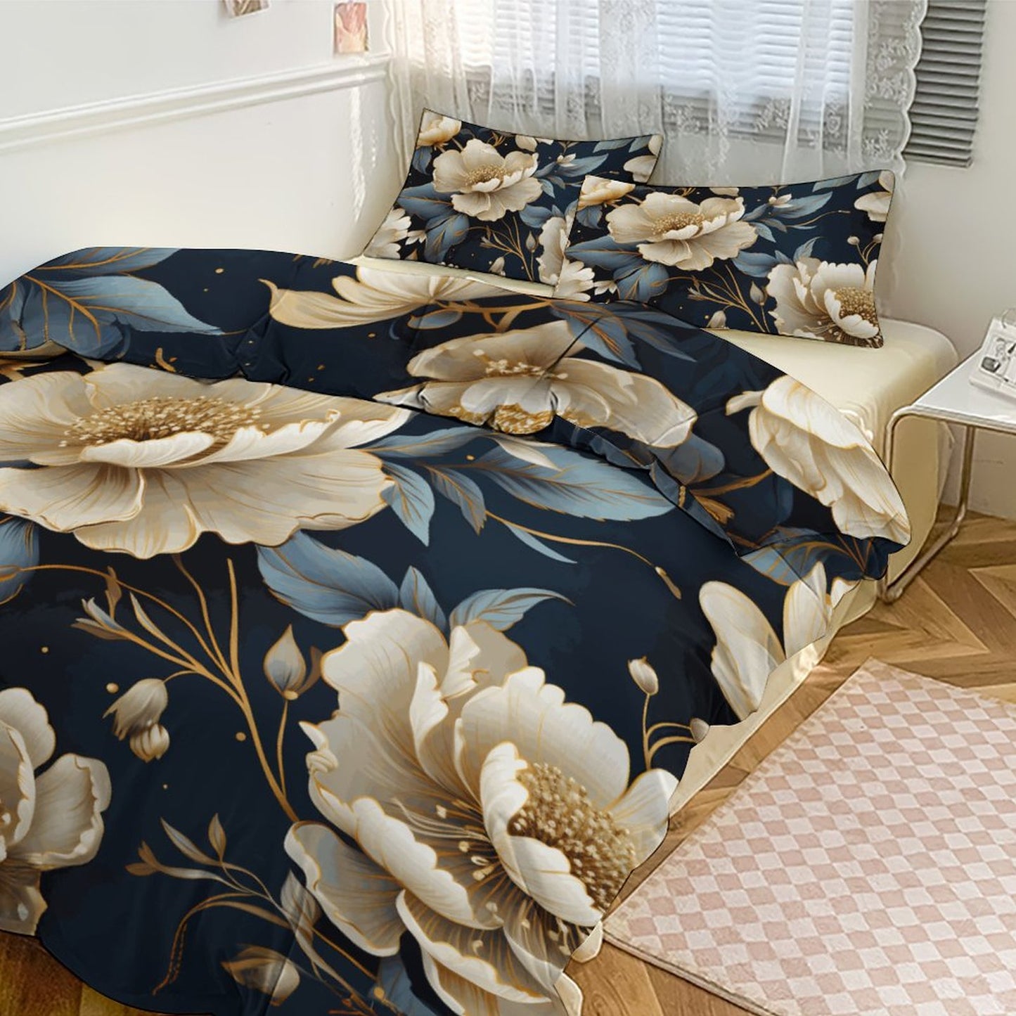 3-Piece Bedding Set-102"x90 Soft Duvet Cover & Pillowcases, Elegant Flower Design, Queen/King Size Comforter Set