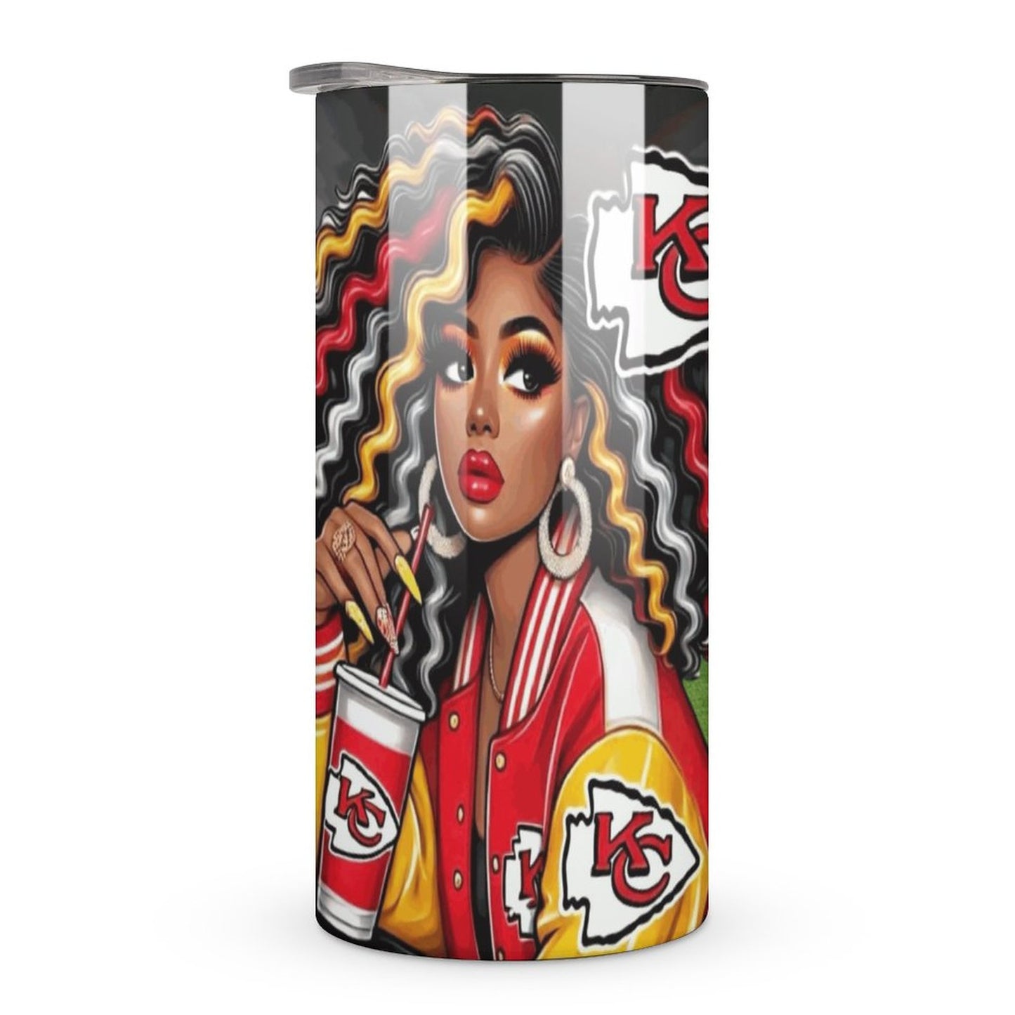 Melanin Queen Kansas City Chiefs Tumbler | 20oz Stainless Steel Football Fan Cup | Black Girl Magic Sports Gift | Game Day Drinkware