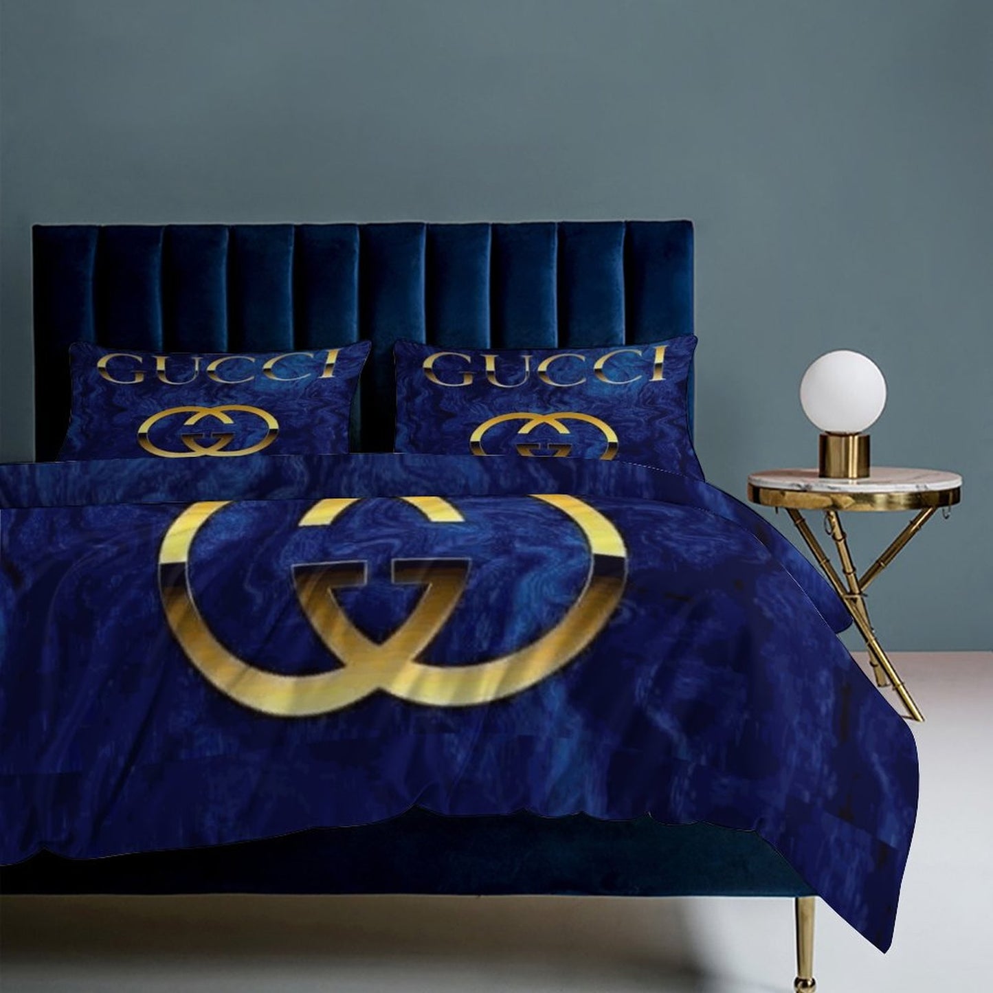 Luxury Blue & Gold Bedding Set – 3 Piece Comforter & Pillowcases | 3-Piece Bedding Set (Dual-sided Printing)