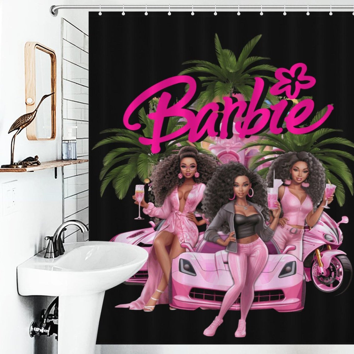 Melanin Barbie Shower Curtain – Black Girl Magic Bathroom Decor, Afrocentric Home Style, Melanin Queen Bathroom Set
