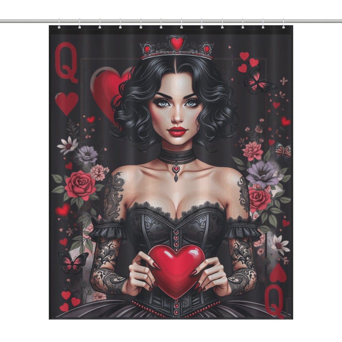 Queen of Hearts Gothic Shower Curtain – Dark Elegance Meets Royalty