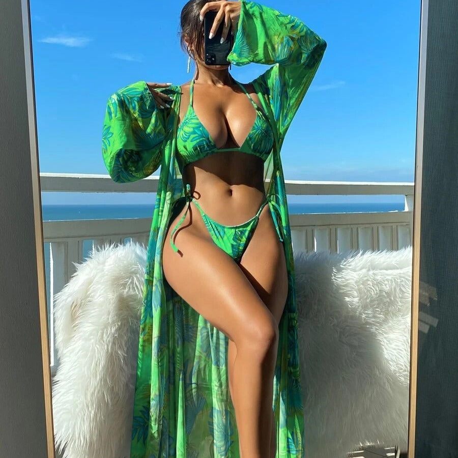 Women's Long Sleeve Blouse Banded Bikini