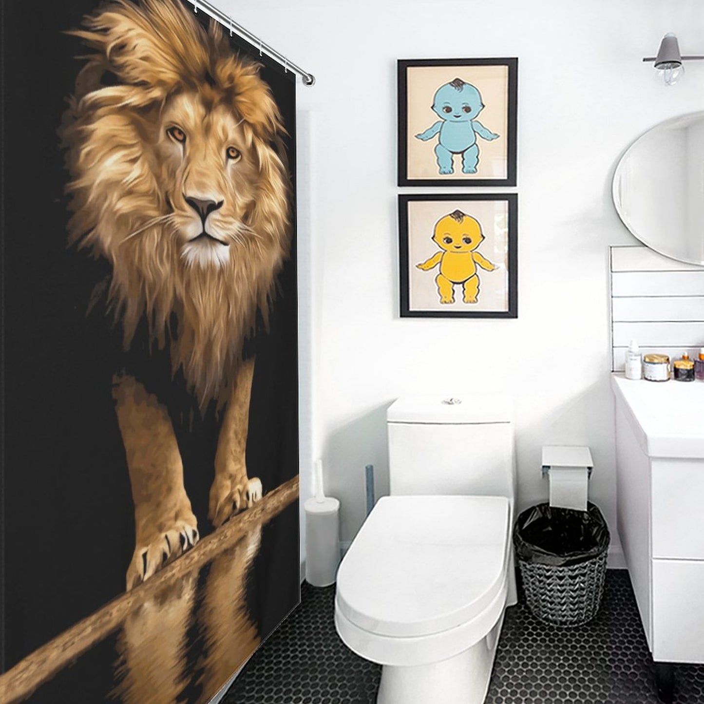 Majestic King Lion Shower Curtain | Bold Masculine African Lion Bathroom Decor | Powerful Animal Print for Men’s Bathroom | Gift for Him
