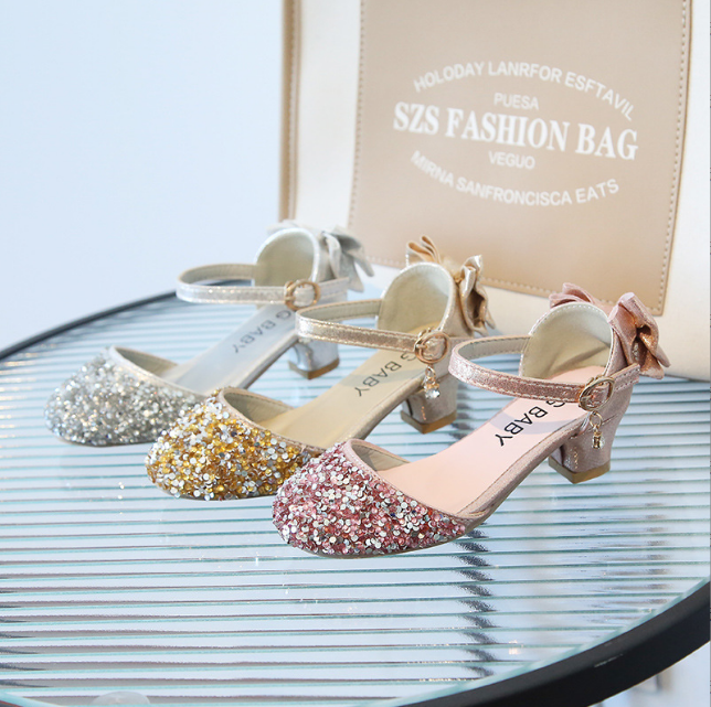 Girls' Leather Crystal High Heels