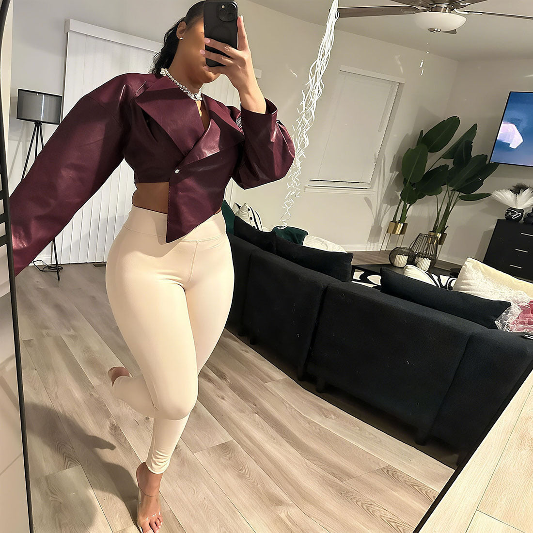 Chic Leather Solid Color Casual Coat for Women – Stylish Fall Outerwear | Elegant Faux Leather Jacket | Streetwear Fashion 2025