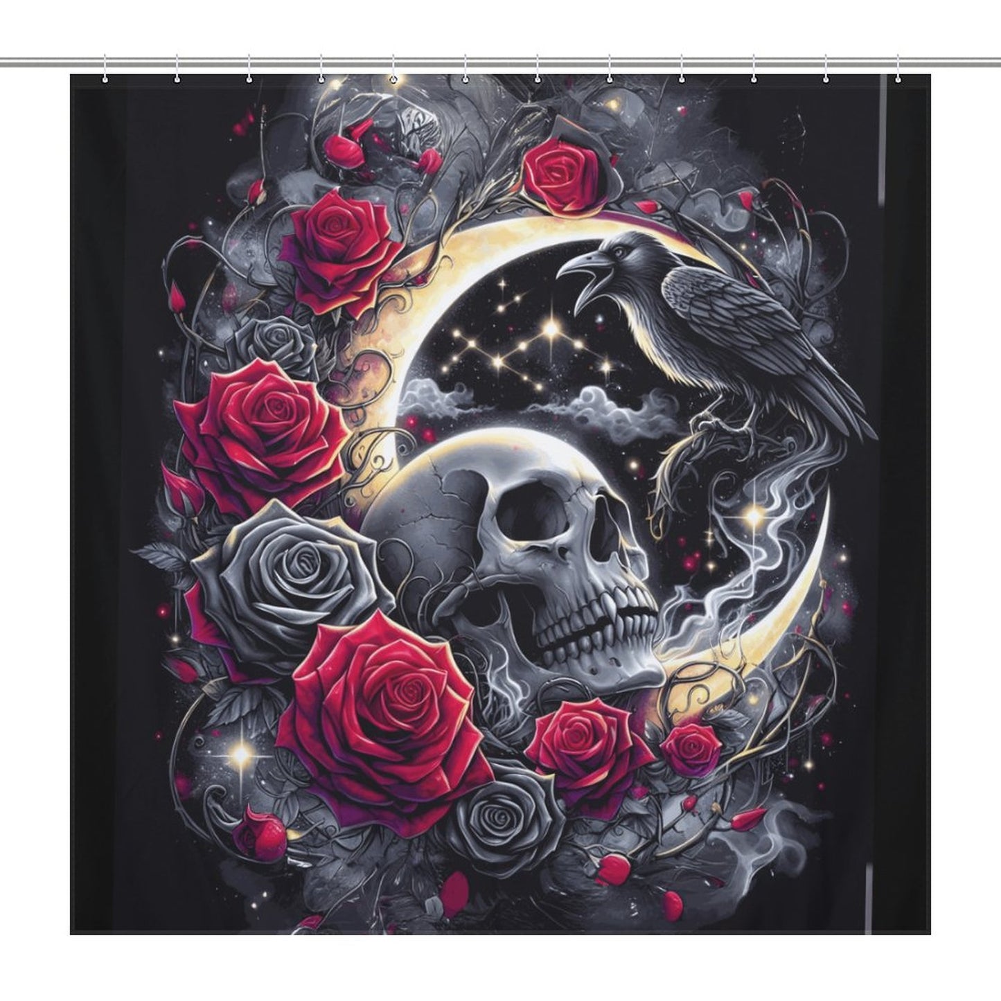 Mystic Skull & Roses Gothic Shower Curtain – Bathroom Decor