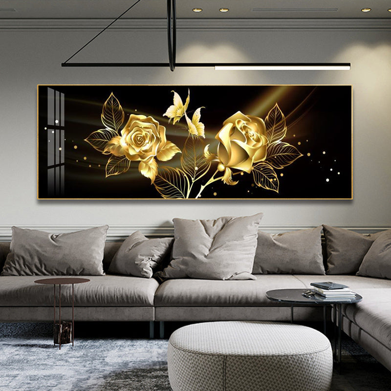 Black Gold Rose Abstract Wall Art Canvas | Luxury Floral Painting Print | Modern Glam Home Decor for Living Room, Bedroom & Office | Elegant Rose Gold Canvas Artwork