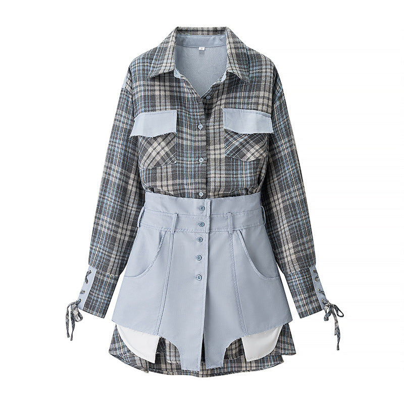 Women’s Loose Casual Plaid Shirt Dress Two-Piece Set | Chic Oversized Style for Effortless Fashion