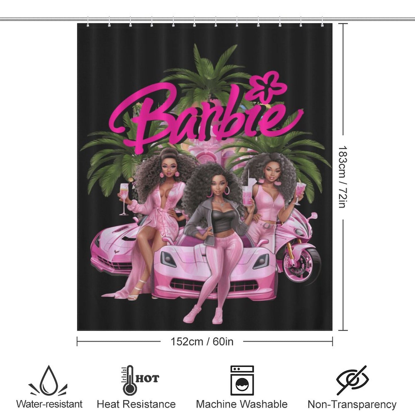 Melanin Barbie Shower Curtain – Black Girl Magic Bathroom Decor, Afrocentric Home Style, Melanin Queen Bathroom Set