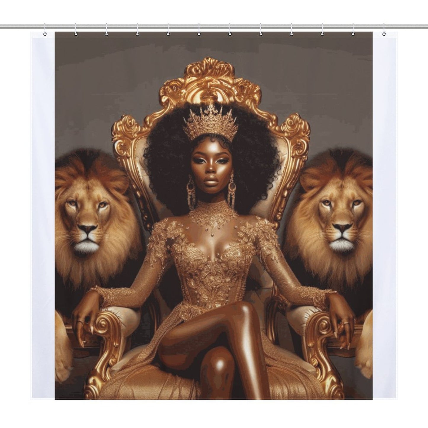 Regal Majesty: The Queen & Lions Shower Curtain