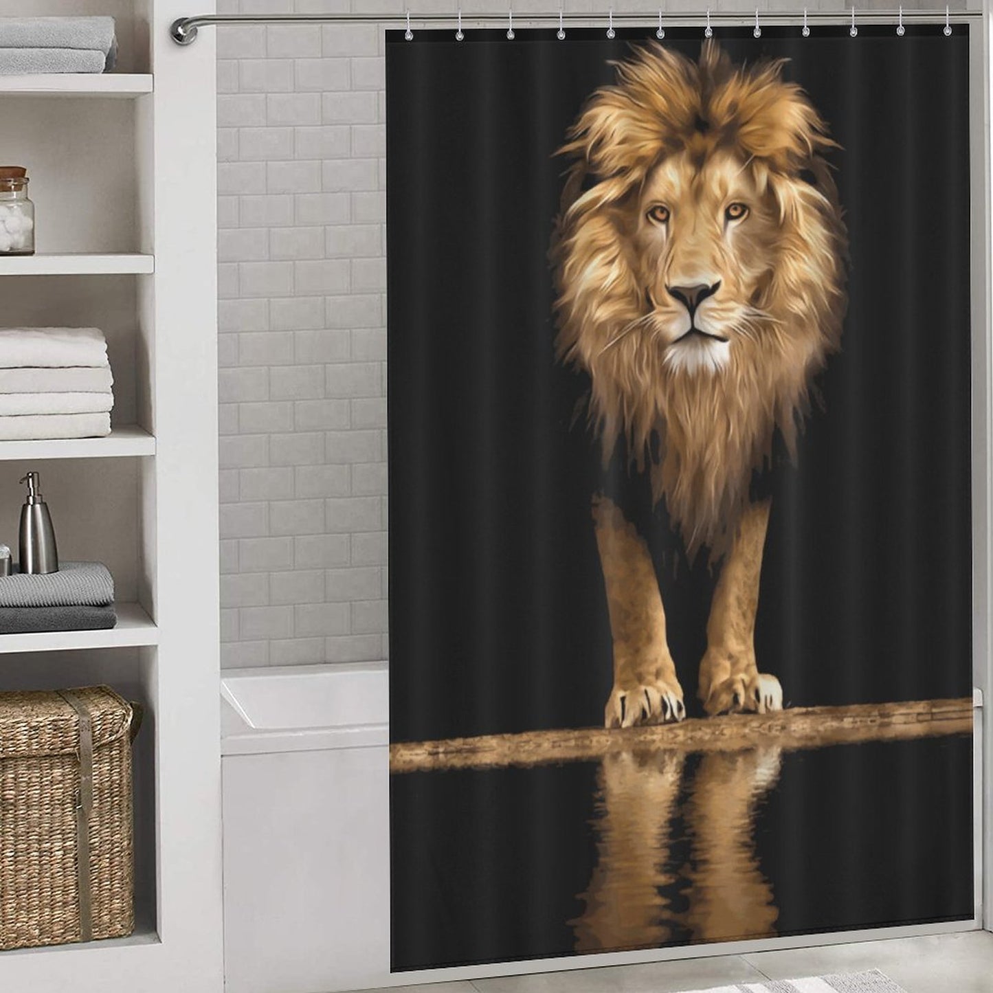 Majestic King Lion Shower Curtain | Bold Masculine African Lion Bathroom Decor | Powerful Animal Print for Men’s Bathroom | Gift for Him