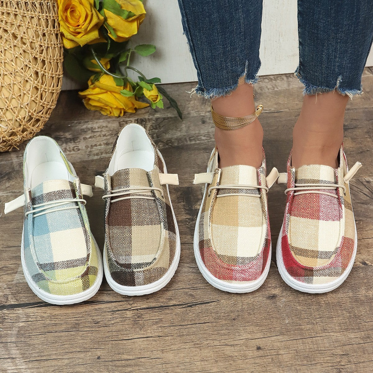 New Plaid Canvas Comfortable Flat Shoe | Stylish & Cozy Flats for Everyday Wear
