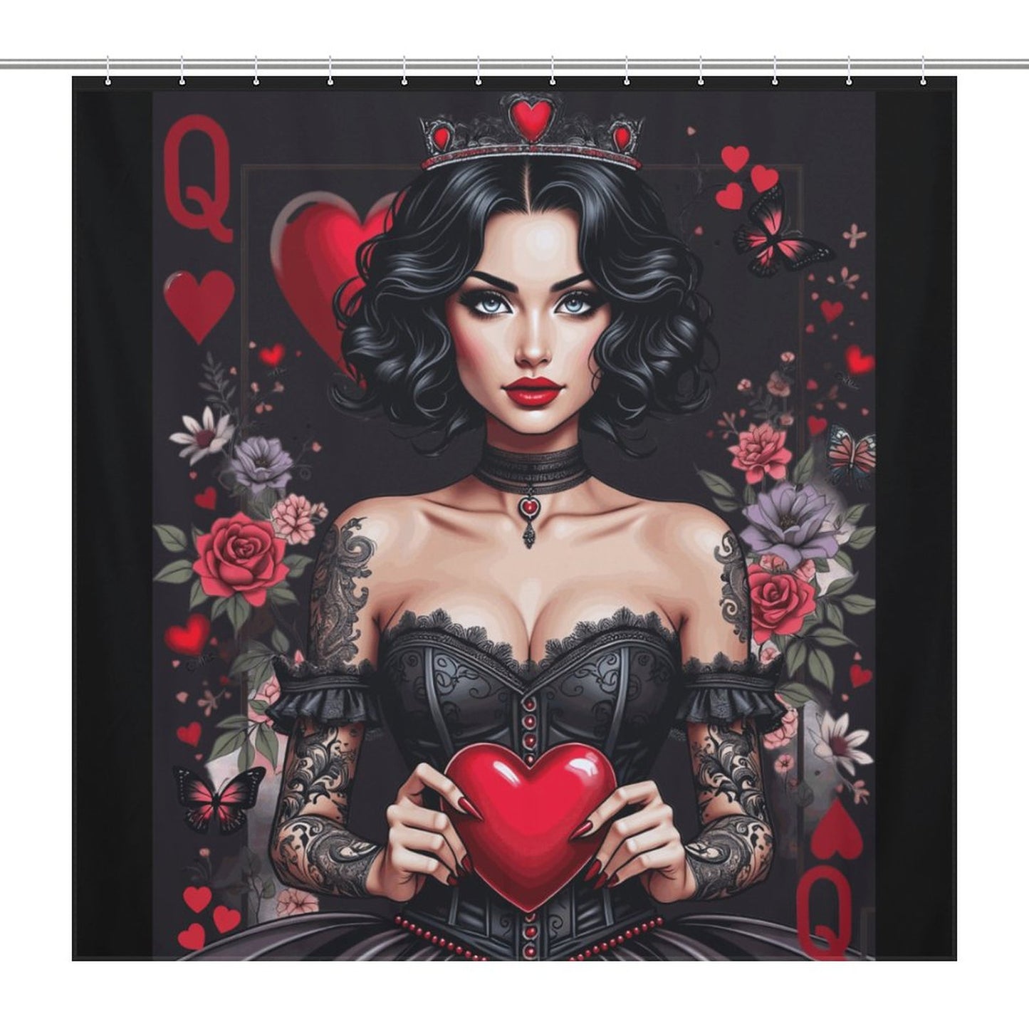 Queen of Hearts Gothic Shower Curtain – Dark Elegance Meets Royalty