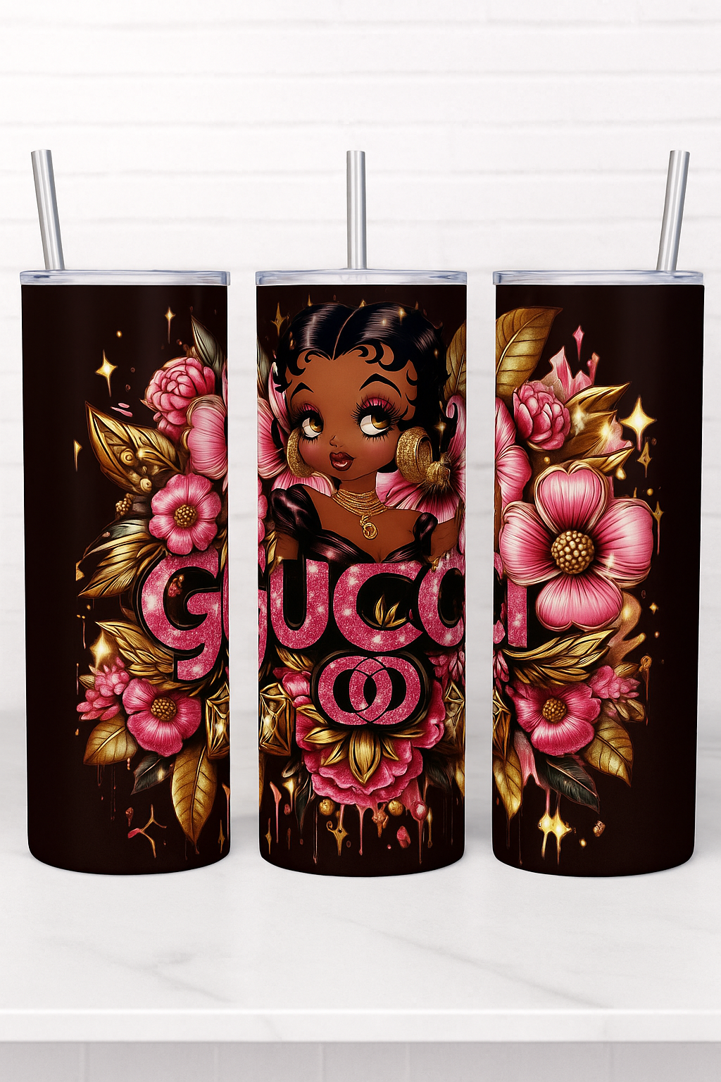 Melanin Glam Gucci-Inspired Tumbler – 20oz Triple Panel Stainless Steel Drinkware