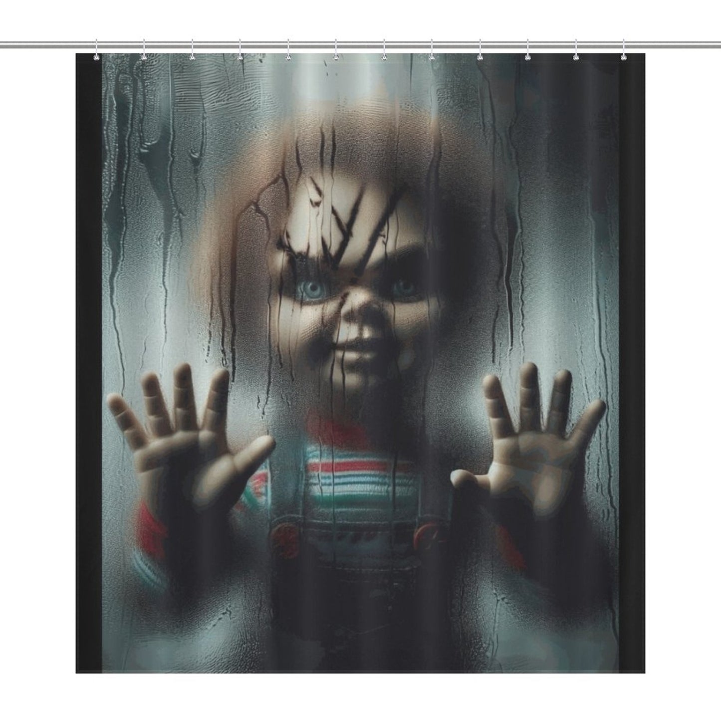 Creepy Chucky Horror Shower Curtain | Killer Doll Bathroom Decor | Halloween Scary Movie Curtain | Spooky Horror Home Decor Gift
