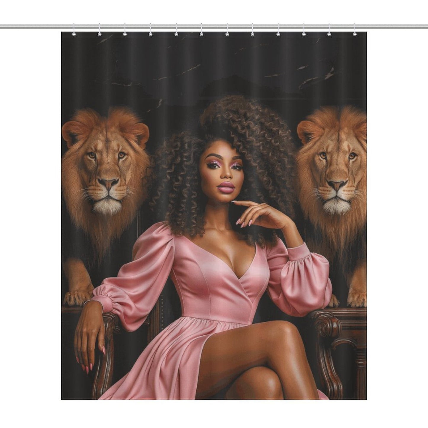 Regal Queen and Lions Black Luxury Shower Curtain