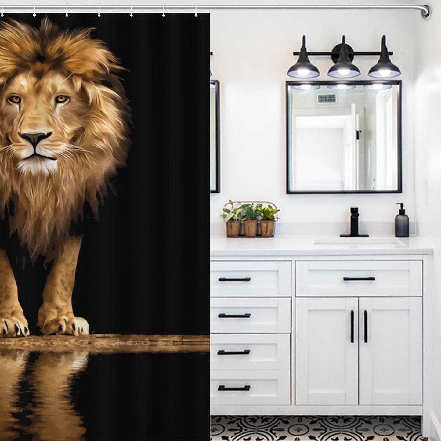 Majestic King Lion Shower Curtain | Bold Masculine African Lion Bathroom Decor | Powerful Animal Print for Men’s Bathroom | Gift for Him
