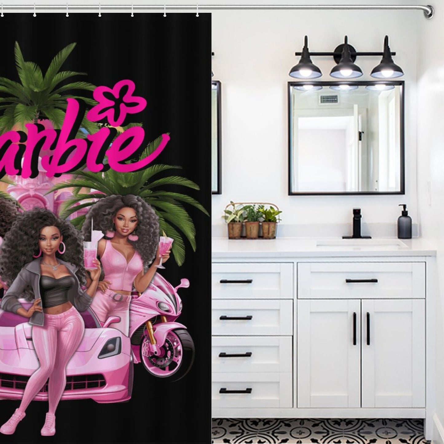 Melanin Barbie Shower Curtain – Black Girl Magic Bathroom Decor, Afrocentric Home Style, Melanin Queen Bathroom Set